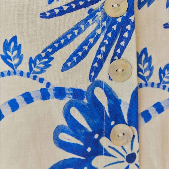 NWT Farm Rio Blue & White Linen Floral Birds Dress Size Small - Picture 11 of 11